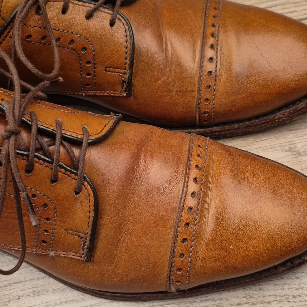 ALLEN EDMONDS Clifton Tan Brown Leather Sz 7 D Mens Captoe Oxfords Dress‎ Shoes